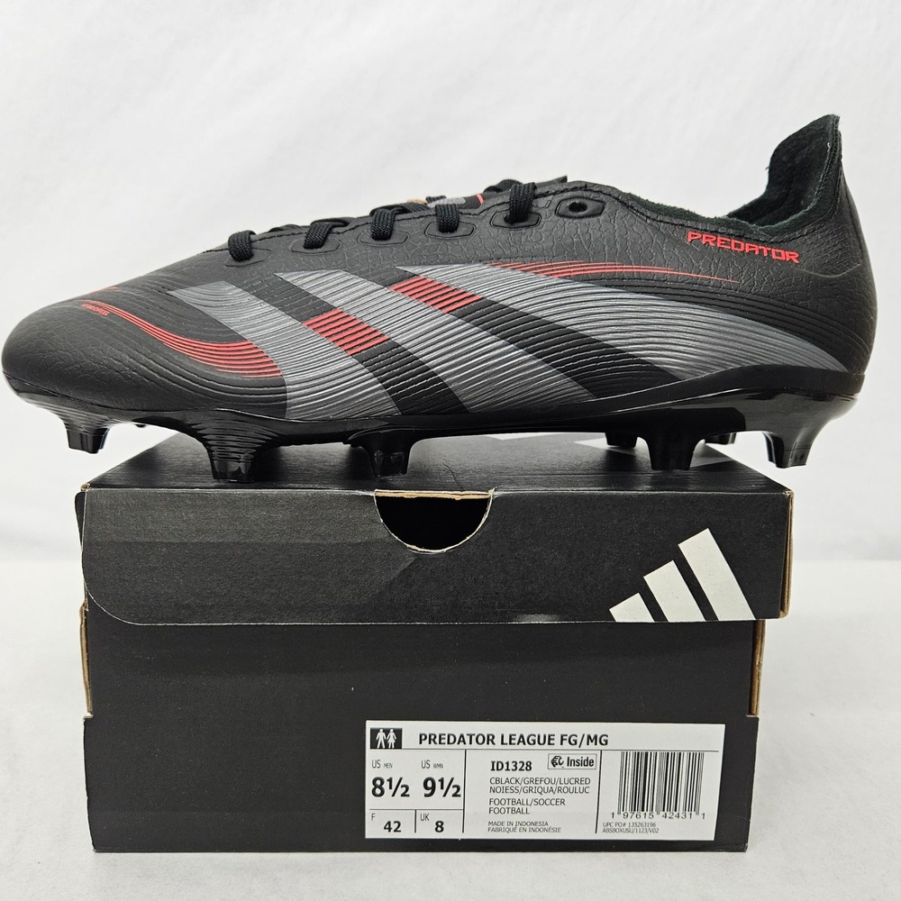 Adidas Predator League FG/MG Soccer Cleats ID1328 Black Grey Red Men's Sz 8.5